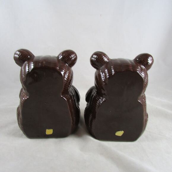 OMC Japan Ceramic Bear Bookends Textured Ribbed Red Bow Accents 6" Vintage 1970s - Picture 4 of 7